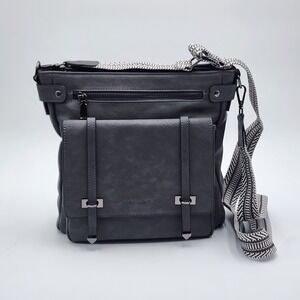 Roulens Crossbody Gray Vegan Leather Multi Pocket Travel Purse Adjustable Strap